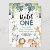 Wild One Safari Animaux Première Invitation Annive (Devant / Derrière)