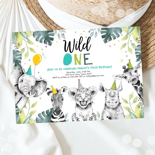 Wild One Safari Animaux Première Invitation Annive