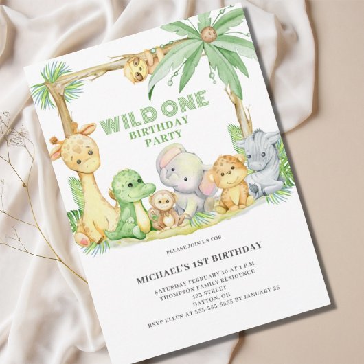 Wild One Safari Animaux Première Invitation Annive