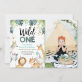 Wild One Safari Animaux Première Invitation Annive (Devant)