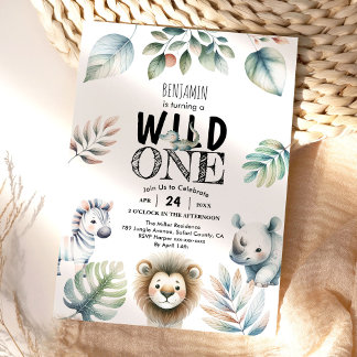 Wild One Safari Baby Boy 1e Verjaardag Kaart