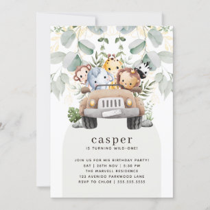 Wild One Safari Baby Dieren 1e Verjaardagsfeest Kaart