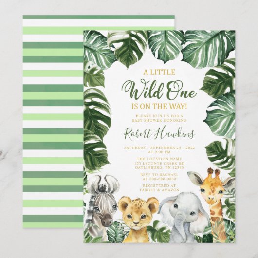 Wild One Safari Baby shower animal Invitation (Devant / Derrière)