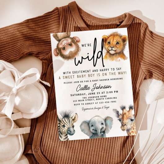 Wild One Safari Baby shower animal Invitation