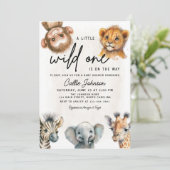 Wild One Safari Baby shower animal Invitation (Debout devant)