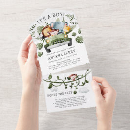 Wild One Safari Baby shower Boy All In One Uitnodiging