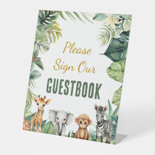 Wild One Safari Baby shower Guestbook Sign Reclamebord Met Voetstuk
