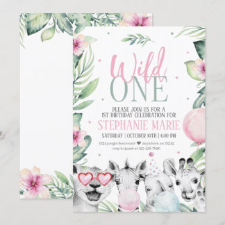 Wild One Safari Birthday Invitation for Girl Kaart