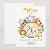Wild One Safari Birthday party Uitnodiging (Voorkant / Achterkant)