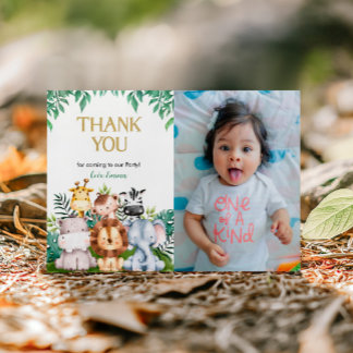 Wild ONE Safari Birthday Photo Carte de remercieme