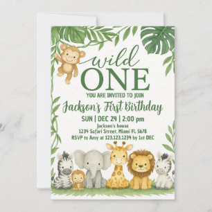 Wild One Safari Birthday Uitnodiging