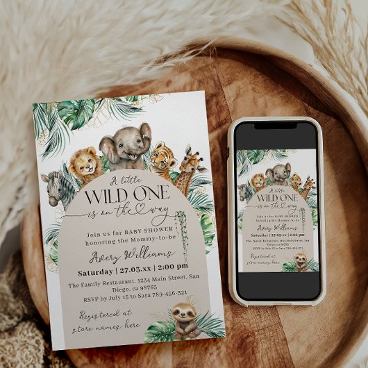 Wild One Safari Dier Oerwoud Modern Baby shower Kaart