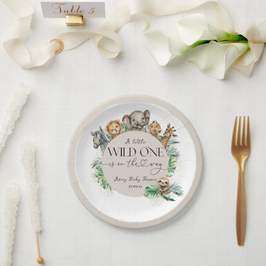 Wild One Safari Dier Oerwoud Modern Baby shower Papieren Bordje (Huwelijk)