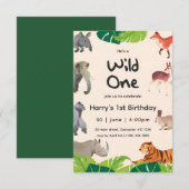 Wild One Safari Dieren 1e Baby Jongen Verjaardag Kaart (Voorkant / Achterkant)