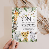 Wild One Safari Dieren 1e Verjaardag Jongens Invit Kaart