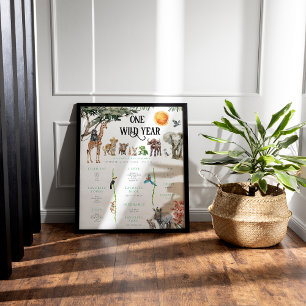 Wild One Safari Dieren 1e Verjaardag mijlpaal Poster