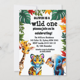 Wild One Safari Dieren 1e Verjaardagsfeestje Invit Kaart