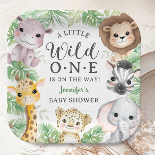 Wild One Safari Dieren Baby Shower Geslacht Neutra Papieren Bordje