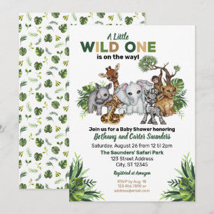 Wild One Safari Dieren Baby Shower Kaart