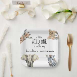 Wild One Safari Dieren Baby Shower Papieren Bordje