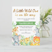 Wild one safari dieren baby shower uitnodiging (Staand voorkant)