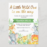 Wild one safari dieren baby shower uitnodiging