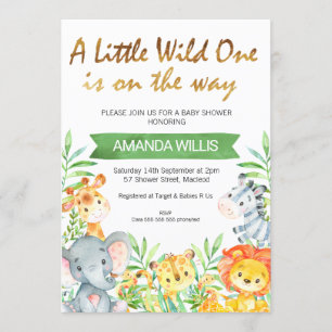 Wild one safari dieren baby shower uitnodiging