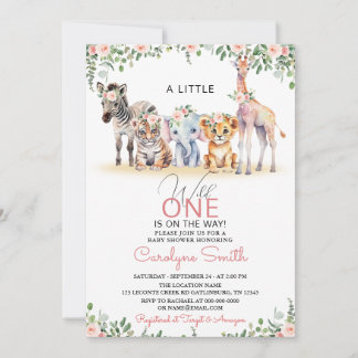 Wild One Safari Dieren Groen Meisje Baby shower Kaart