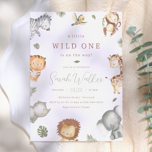 Wild One Safari Dieren Jongens Baby Borrel Kaart