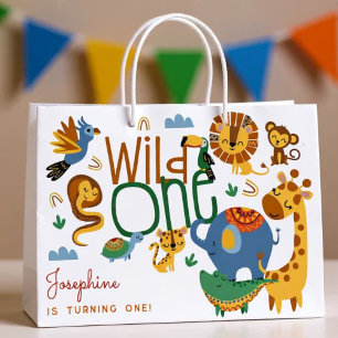 Wild one safari dieren kinderen verjaardagsfeestje groot cadeauzakje