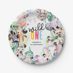 Wild ONE Safari Dieren Koel 1e Verjaardag Papieren Bordje