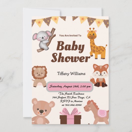 Wild One Safari Dieren moderne uitnodiging (Voorkant)