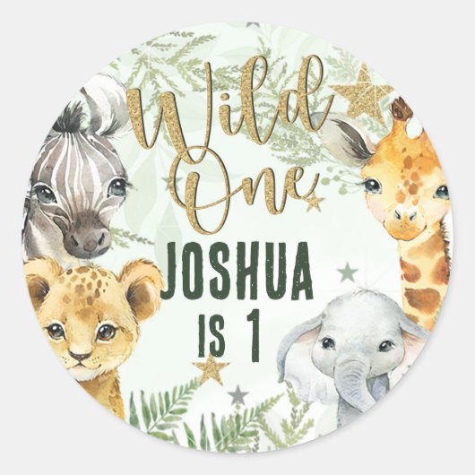 Wild One Safari Dieren Ronde Stickers (Voorkant)
