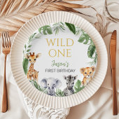 Wild One Safari Dieren Verjaardag Baby shower Papieren Bordje