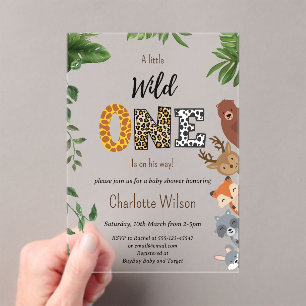 Wild One Safari dierengroen baby shower Acryl Uitnodigingen