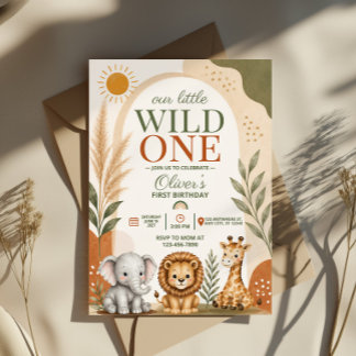 Wild One Safari Eerste Verjaardag Kaart