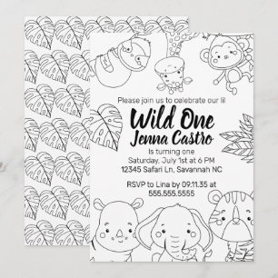 Wild One Safari Eerste Verjaardag Kleurboek Kaart