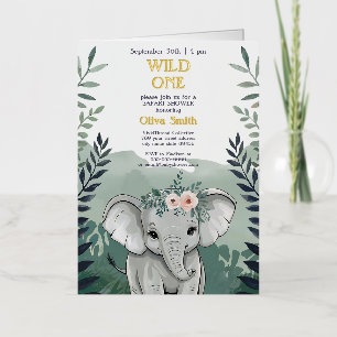 Wild One Safari Elephant Baby shower Uitnodiging