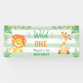 Wild One Safari First Birthday Boys Green Party Spandoek (Horizontaal)