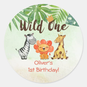 Wild One, Safari First Birthday Ronde Sticker
