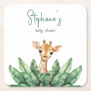 Wild One Safari Giraffe Baby shower Vierkante Kartonnen Onderzetter