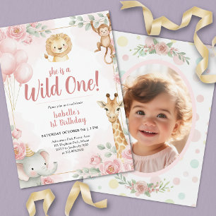 Wild One Safari Girl Oerwoud Verjaardagsfeestje Fo Kaart