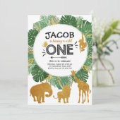 Wild One Safari Gold Boy Animals Verjaardagsfeestj Kaart (Staand voorkant)