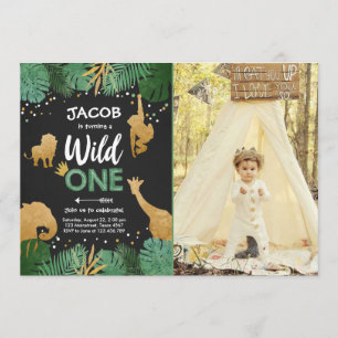 Wild One Safari Gold Boy Animals Verjaardagsfeestj Kaart