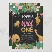 Wild One Safari Gold Girl Pink Animals Kaart (Voorkant / Achterkant)
