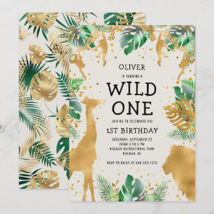 Wild One Safari Groen Goud Ecru 1e Verjaardag Kaart
