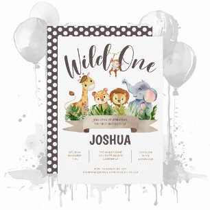 Wild One Safari Invitation anniversaire enfant