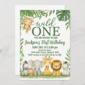 Wild One Safari Invitation d'anniversaire (Devant / Derrière)