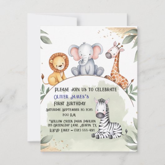 Wild One Safari Invitation d'anniversaire (Devant)