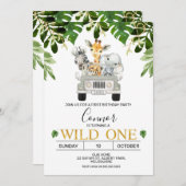 Wild One Safari Invitation d'anniversaire (Devant / Derrière)
